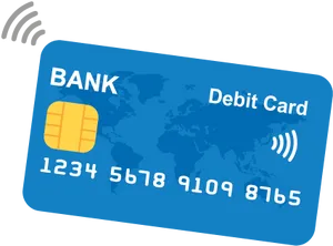 Blue Debit Card With Contactless Payment Icon PNG image