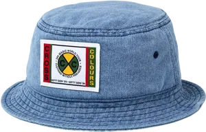 Blue Denim Bucket Hatwith Logo Patch PNG