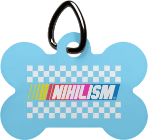 Blue Dog Bone Keychainwith Nihilism Text PNG image