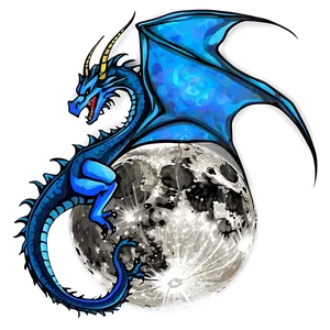 Blue Dragon And Moon PNG Wdp