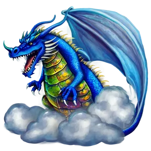 Blue Dragon In Clouds PNG 06252024