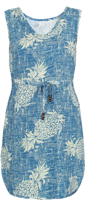 Blue Floral Sleeveless Dress Shirt PNG
