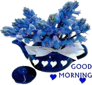 Blue Floral Teapot Good Morning PNG