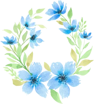 Blue Floral Wreath Watercolor Illustration PNG