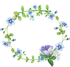 Blue Floral Wreathon Black Background