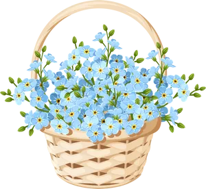 Blue Forget Me Nots Basket Illustration PNG