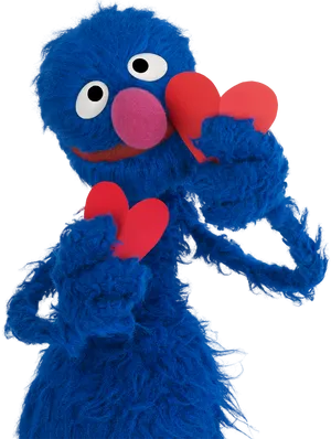 Blue_ Furry_ Character_ Holding_ Hearts.png PNG image