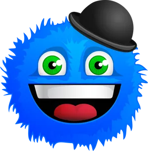 Blue Furry Monsterwith Hat PNG image