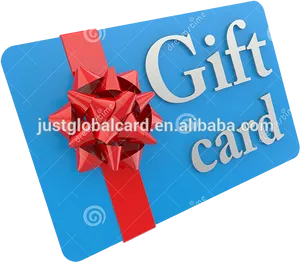 Blue Gift Card With Red Bow PNG image