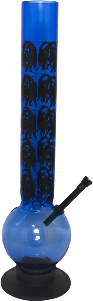 Blue Glass Bongwith Black Designs PNG image
