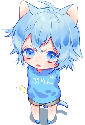 Blue Haired Anime Boywith Cat Ears