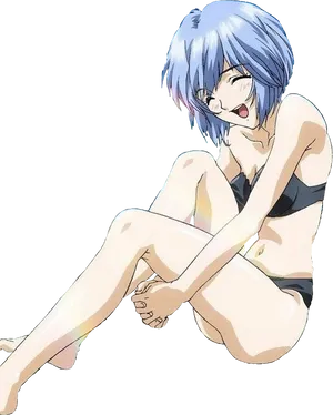 Blue Haired Anime Character Laughing PNG image