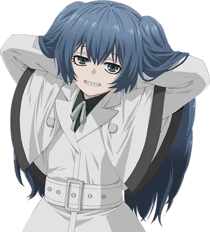 Blue Haired Anime Character Smiling PNG image