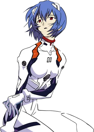 Blue Haired Anime Characterin White Suit PNG image