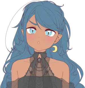 Blue Haired Anime Girl Blushing PNG image