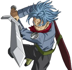 Blue Haired Anime Swordsman PNG image