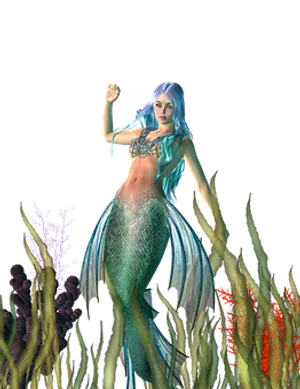 Blue Haired Mermaid Underwater PNG image