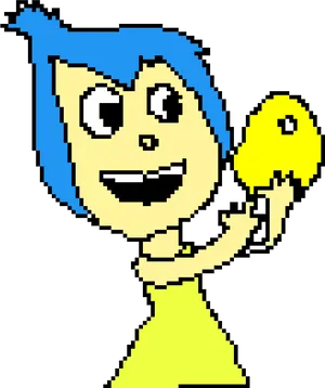 Blue Haired Pixel Character Holding Star PNG image
