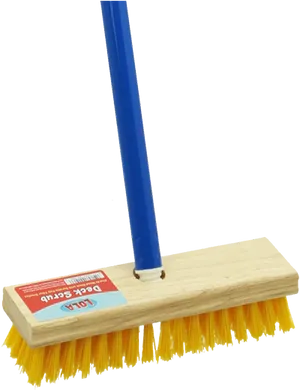 Blue Handled Wooden Deck Scrub Broom PNG image