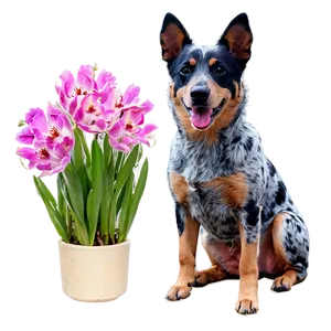 Blue Heeler With Flowers PNG Try