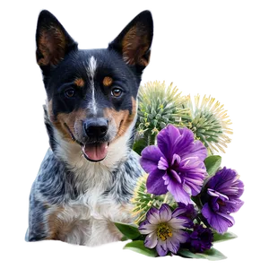 Blue Heeler With Flowers PNG Woc71 PNG