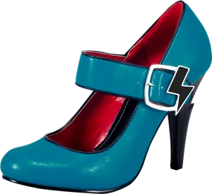 Blue High Heelwith Lightning Bolt Strap PNG image