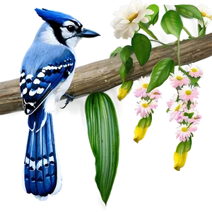 Blue Jay And Flowers PNG 06262024