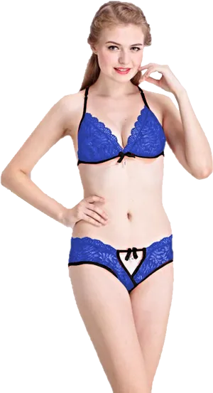 Blue Lace Lingerie Set Model PNG image