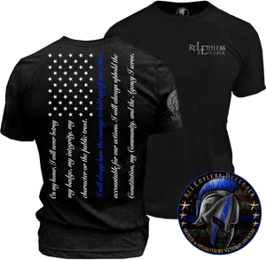 Blue Line Flag Black T Shirt Design PNG image