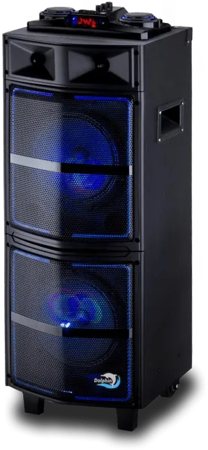 Blue Lit Double Speaker Tower PNG image