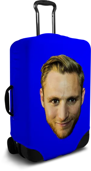 Blue Luggage With Face Print PNG image