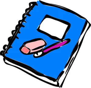 Blue Notebook Eraserand Pen PNG image