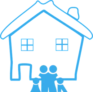 Blue Outlined Houseand Family Icon