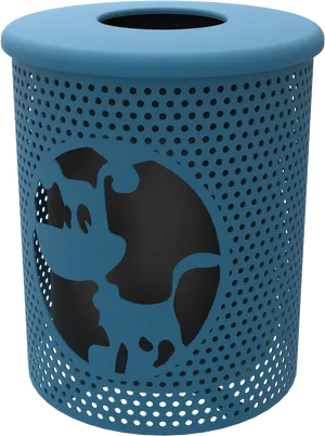 Blue Perforated Trash Canwith Earth Design