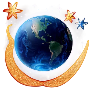 Blue Planet With Stars PNG Gbn