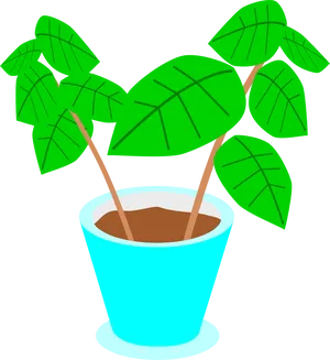 Blue Pot Green Plant Illustration PNG image