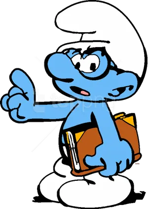 Blue Smurf Thumbs Up With Book PNG image