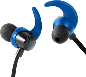 Blue Sport Earbudswith Ear Hooks PNG image