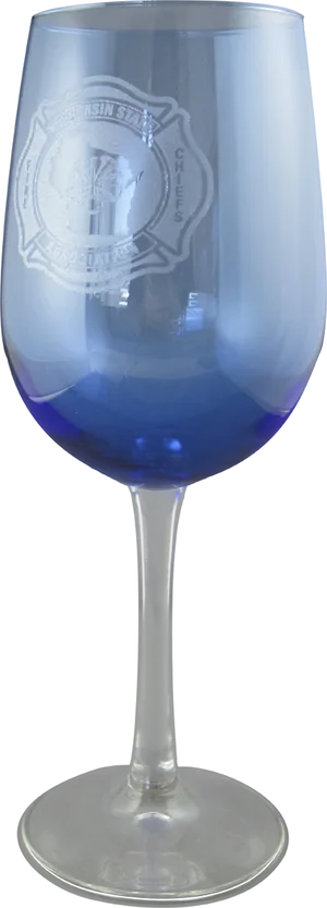 Blue Stemmed Wine Glass With Emblem PNG image