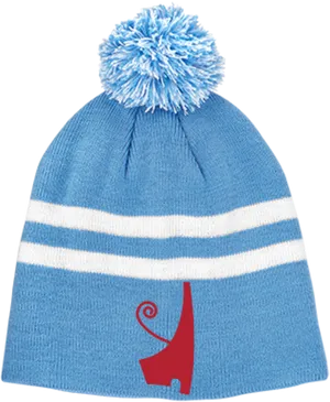 Blue Striped Pom Pom Beanie PNG image