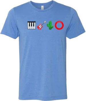 Blue T Shirtwith Musicand Cactus Design PNG