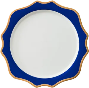 Blue Trimmed White Ceramic Plate PNG image
