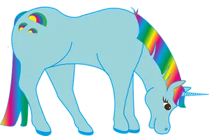 Blue Unicorn Rainbow Tail Illustration