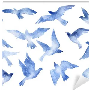 Blue Watercolor Birds Pattern PNG image