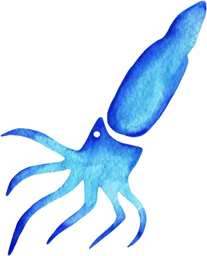 Blue Watercolor Squid Illustration PNG image