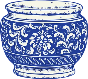 Blue White Floral Ceramic Pot PNG image