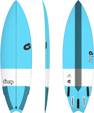 Blue White Surfboard Three Views PNG image