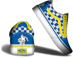Blue Yellow Animated Character Sneaker Design PNG image