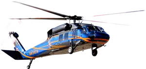 Blueand Orange Helicopterin Flight PNG image