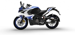 Blueand White Pulsar Sports Bike PNG image